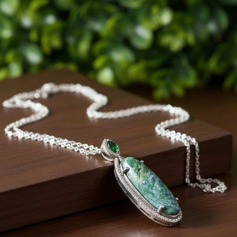 Seraphinite & Russian Chrome Diopside Sterling Silver Necklace & Pendant